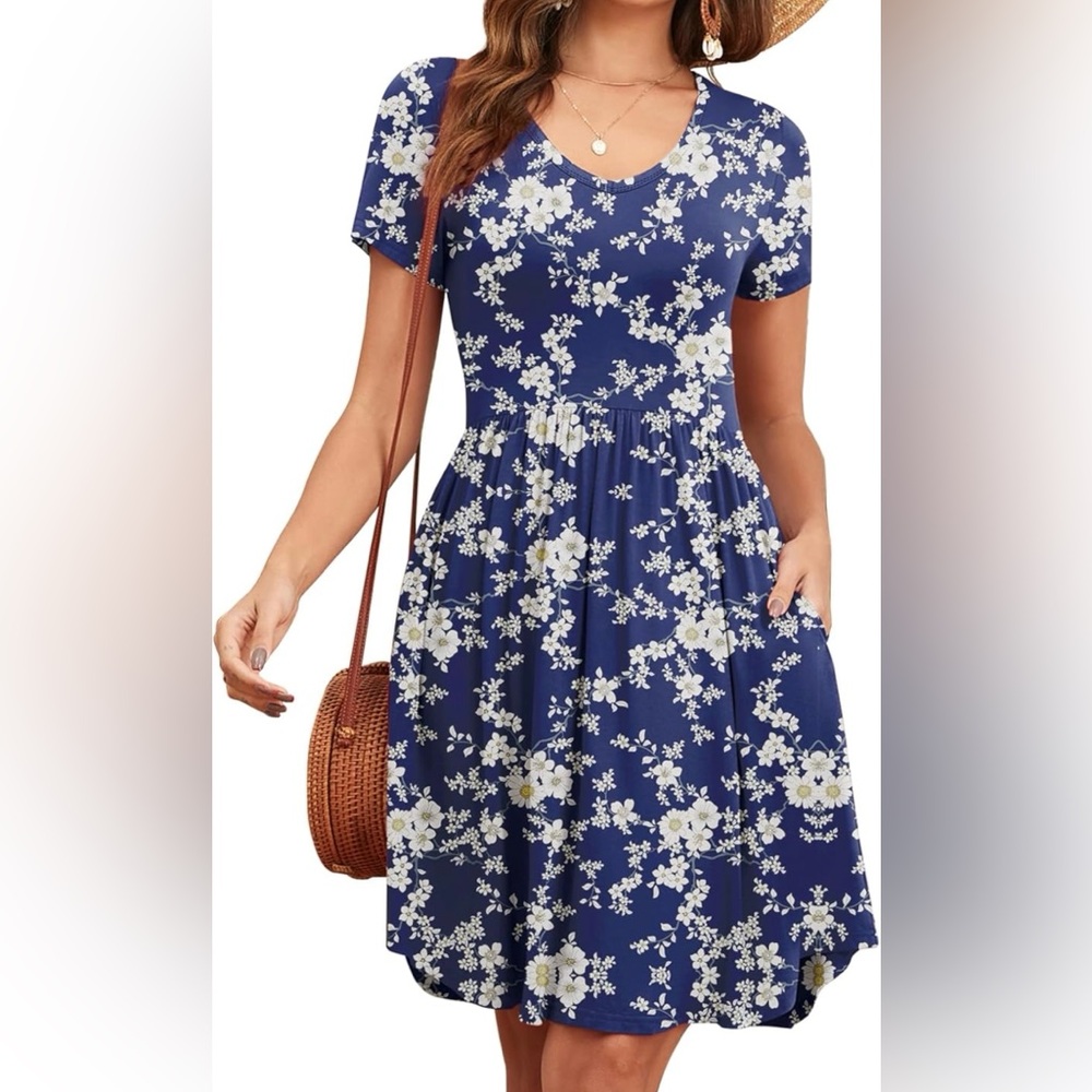 Blue, white & a little yellow summer dress with pockets